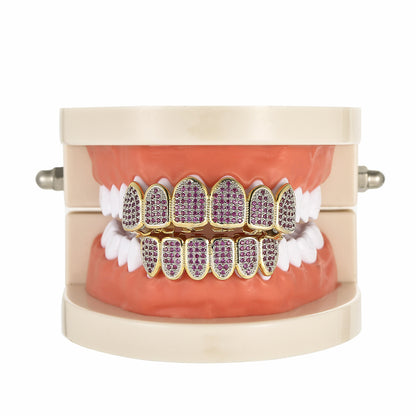 Vampire Hip Hop Tooth Socket Rose Red Micro Inlaid Zircon Gold Plated