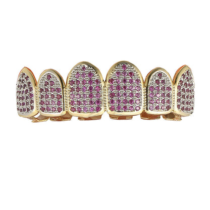Vampire Hip Hop Tooth Socket Rose Red Micro Inlaid Zircon Gold Plated